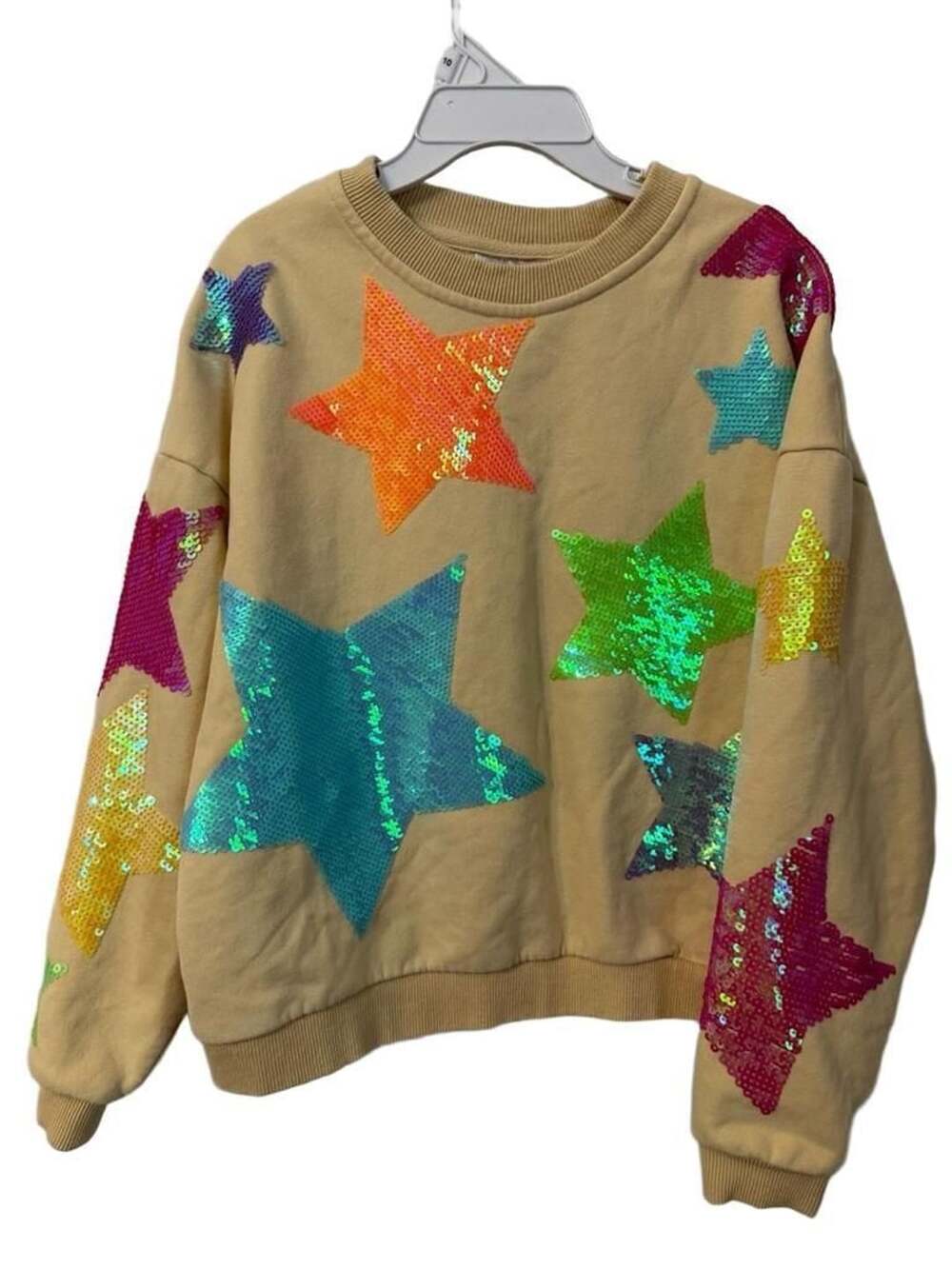 Queen of Sparkles kids Tan Multi Color Sequin Stars Sweatshirt